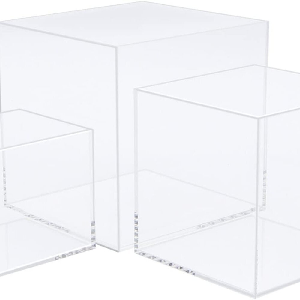 Clisela 3pcs Acrylic Cube Display Stands Box Risers with Hollow Bottoms, Food Ri